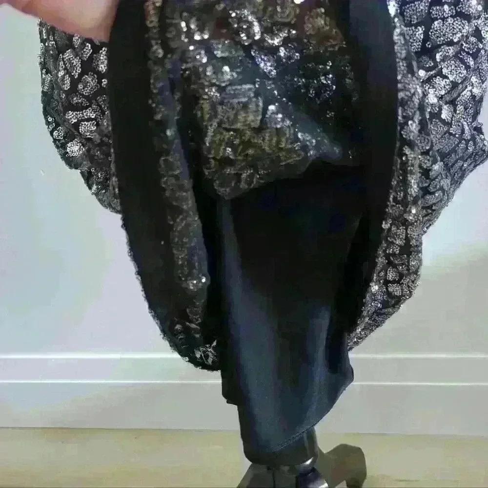 H&M | Women's Black/Silver Conscious Sequin Sleeveless Midi Dress - Picture 3 of 4